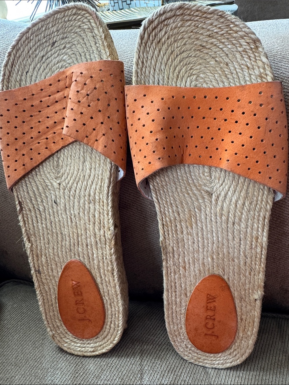 J. Crew Perforated Leather Slide Sandals in Cognac